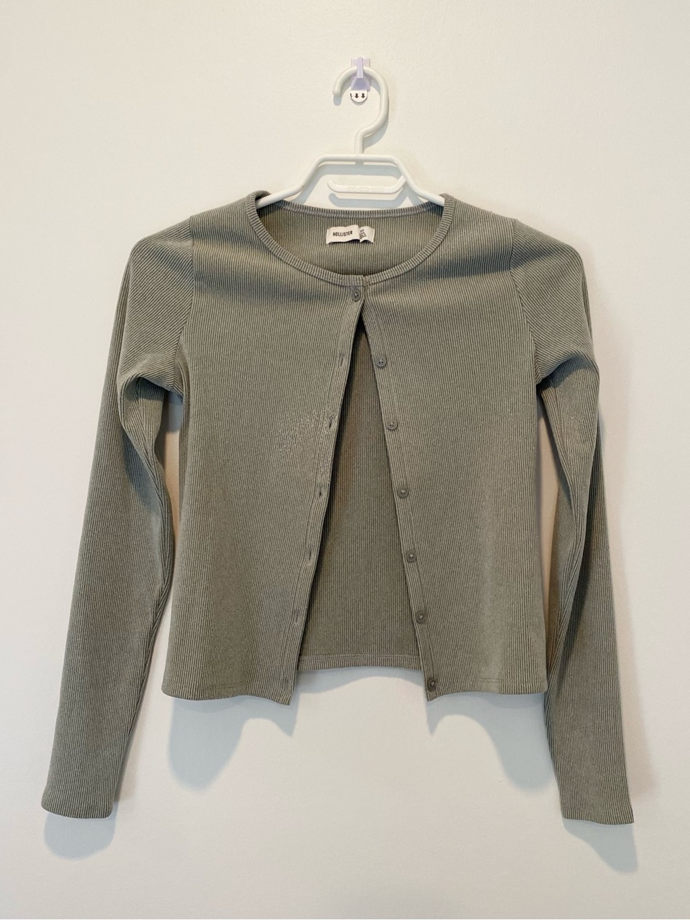 Hollister Sage Green Ribbed Button-Front Cardigan